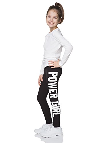 hi!mom - Mädchen Leggings mit Schriftzug „Power Girl“ - lang - aus Baumwolle - 1-13 Jahre - CHPWG - Schwarz - 8-9 Jahre von hi!mom