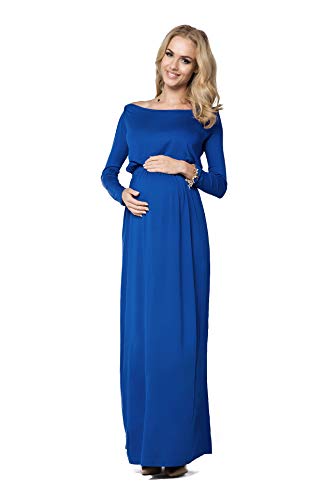 hi!mom Womens Mutterschaft Abend Maxi-Kleid Langarm-Boot-Ausschnitt Plus Größen FM08 Größe 46, Blau von hi!mom