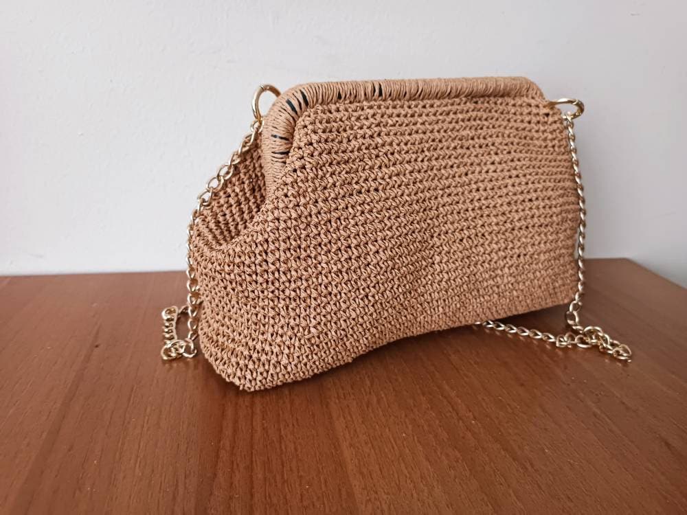 Cloud Raffia Luxus Tan Farbe Versteckte Henkel Tasche, Gestrickte Klöße Stroh Clutch, Muttertag Geschenk Für Frauen Handtasche Mit Geheimrahmen von hibbe