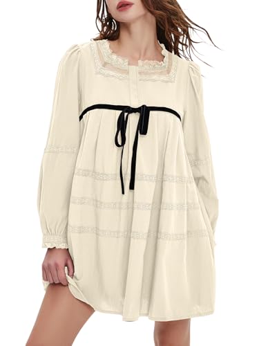 hibshaby Kurzes Babydoll-Kleid für Damen, lange Puffärmel, Schleife, Minikleid, Herbstkleid, aprikose, Groß hibshaby Kurzes Babydoll-Kleid für Damen, lange Puffärmel, Schleife, Minikleid, Herbstkleid, aprikose, Groß von hibshaby