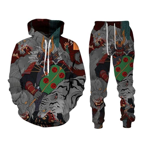 Dragon Muster 3D gedruckte Männer und Frauen Hoodie Set, Sportbekleidung, lässige Hoodie+Hose, 2-teiliges Set, Jogginganzug (F3,2XL) von hiegi