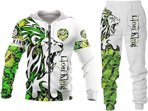 Herren Anzug Löwe Wolf 3D gedruckt Hoodie Hose Anzug Herren Herbst Freizeit Trainingsanzug Tiere Jogginganzug (FWolf -7,L) von hiegi