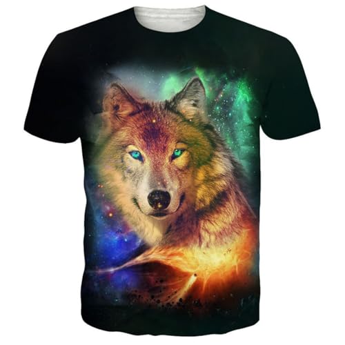 Herren Wolf Kurzarm Shirt 3D T-Shirt mit Animal Print Muster Kurzarm Rundhals Casual Kurzarm Printed T-Shirt (F-Wolf-1,3XL) von hiegi