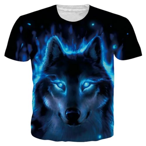 Herren Wolf Kurzarm Shirt 3D T-Shirt mit Animal Print Muster Kurzarm Rundhals Casual Kurzarm Printed T-Shirt (F-Wolf-10,XL) von hiegi