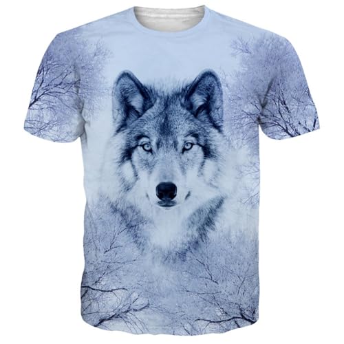 Herren Wolf Kurzarm Shirt 3D T-Shirt mit Animal Print Muster Kurzarm Rundhals Casual Kurzarm Printed T-Shirt (F-Wolf-4,XL) von hiegi