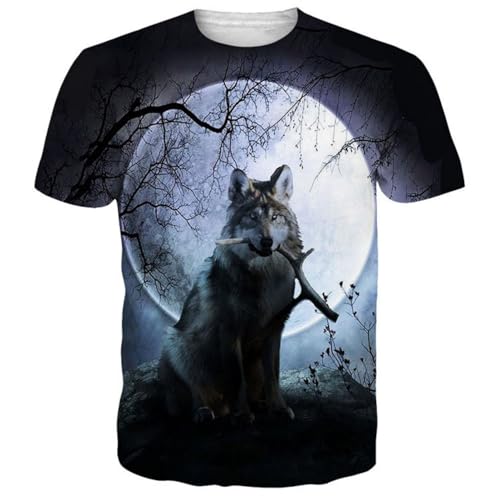 Herren Wolf Kurzarm Shirt 3D T-Shirt mit Animal Print Muster Kurzarm Rundhals Casual Kurzarm Printed T-Shirt (F-Wolf-6,5XL) von hiegi