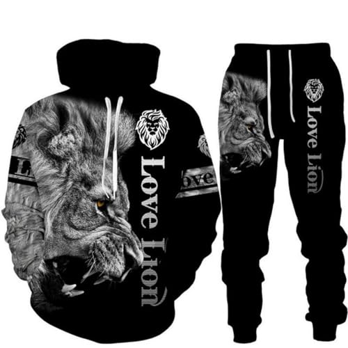 Hip Hop Tiger Pullover Anzug Lion Herren Hoodies Jogger Set Leopard Hoodie Sportkleidung (F11,L) von hiegi