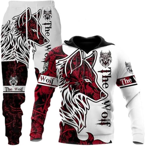 hiegi 3D Wolf Digitaldruck Kapuzenpullover Pullover und Hosenanzug Unisex Jugend Jogginganzug Trainingsanzug Polyester Baumwolle Sport Trainingsanzug (F-Wolf 4,S) von hiegi