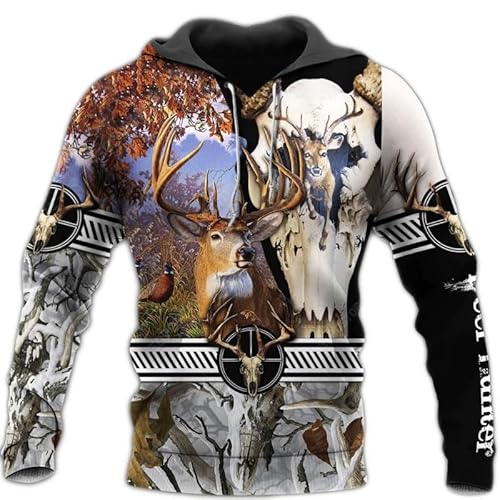 hiegi Buck Tier Muster 3D digital gedruckte Hoodie Hoodie Hoodie Pullover Hoodie (F5,L) von hiegi