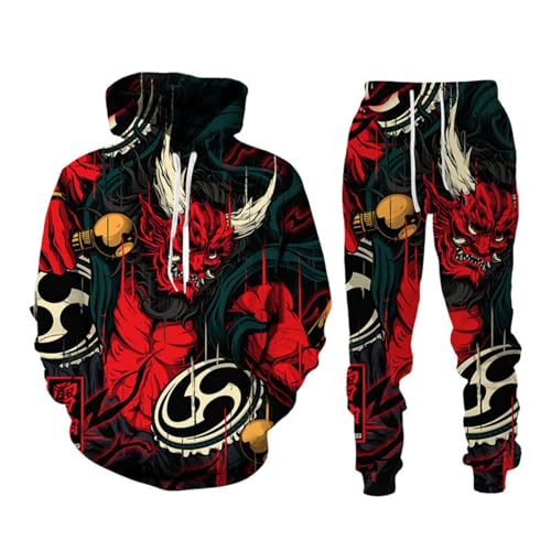 hiegi Dragon Muster 3D gedruckte Männer und Frauen Hoodie Set, Sportbekleidung, lässige Hoodie+Hose, 2-teiliges Set, Jogginganzug (F5,3XL) von hiegi