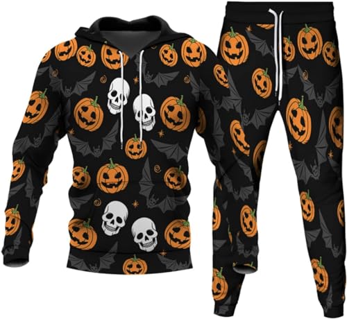 hiegi Herren Halloween Jogginghose Und Hoodie Trainingsanzug Hoodie Pullover Jogger Unisex Set (F3,L) von hiegi