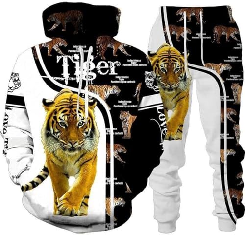 hiegi Herren Lion Tiger Colour Jogging Anzug Trainingsanzug Sportanzug Fitness Sporthose Hose Hoodie (F-Tiger 4,S) von hiegi