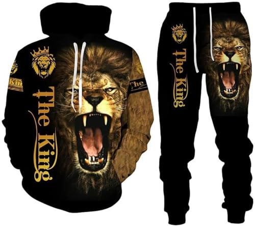 hiegi Herren Lion Tiger Colour Jogging Anzug Trainingsanzug Sportanzug Fitness Sporthose Hose Hoodie (F-Tiger 6,L) von hiegi