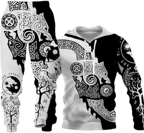 hiegi Herren Wolf 3D Druck Casual Trainingsanzug Langarm Laufen Joggen Athletic Sport Set Hoodie Set (FWolf-7,M) von hiegi