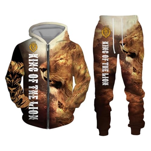Hip Hop Tiger Pullover Anzug Lion Herren Hoodies Jogger Set Leopard Hoodie Sportkleidung (F16,L) von hiegi