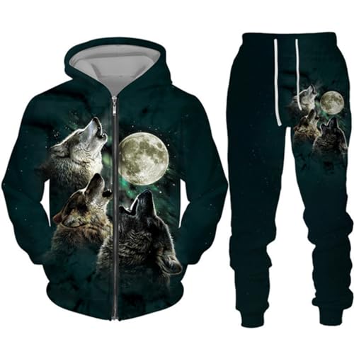 hiegi Weihnachten Wolf Unisex Hoodie Herren Damen Kapuzenpullover 3D Druck Neuheit Pullover Langarm Drawstring Sweatshirt Set (F-Wolf-5,L) von hiegi