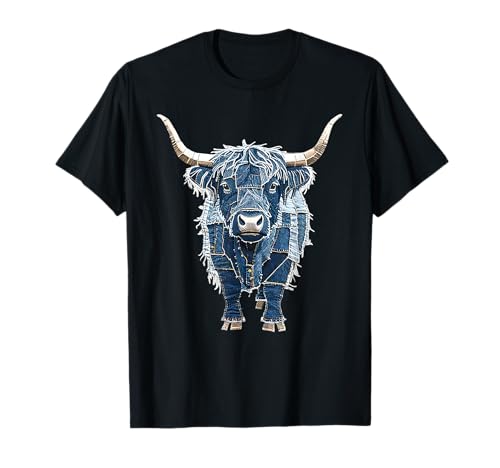 Retro Denim Patch Highland Kuh Kunst künstlerisch T-Shirt Retro Denim Patch Highland Kuh Kunst künstlerisch T-Shirt von highland cow print denim quilting patchwork art