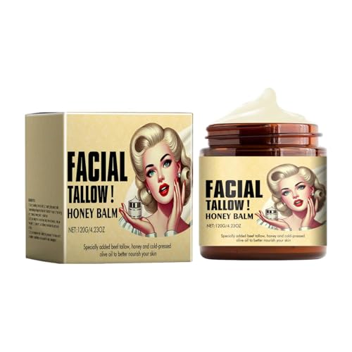 4,23 Unzen Talg Gesichtscreme – Talg und Honigbalsam Feuchtigkeitscreme | Feuchtigkeitsspendender Rindertalg Hautpflege Gesichtsbalsam | Feuchtigkeitsspendende Talg Honig-Creme für Damen und Herren von higyee