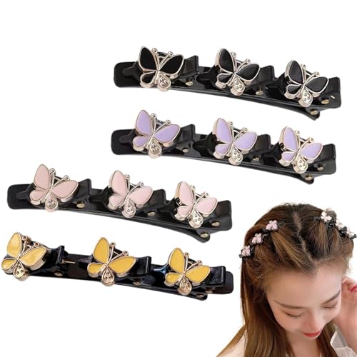 Geflochtene Haarspangen,Haarspangen für Zöpfe,Kreative Haarspangen | 4 Stück glitzernde geflochtene Haarspangen, Zubehör für Frauen und Mädchen, Haarspange mit Strass-Blumen von higyee
