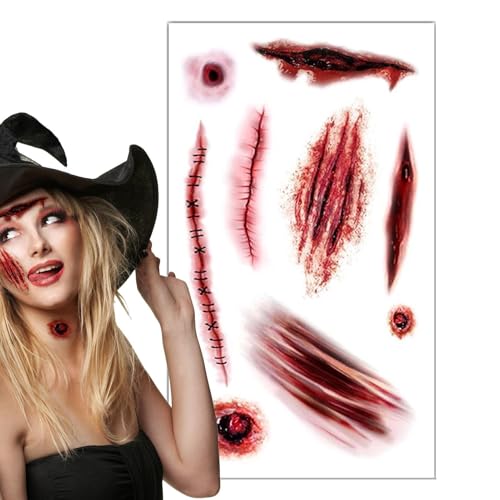 Gruseliger Gesichtsaufkleber, Aufkleber für Narbenwunden | Halloween-Horror-Mundaufkleber - Gesichtsaufkleber, Streich-Requisiten, Körper-Make-up-Dekorationssimulation für von higyee