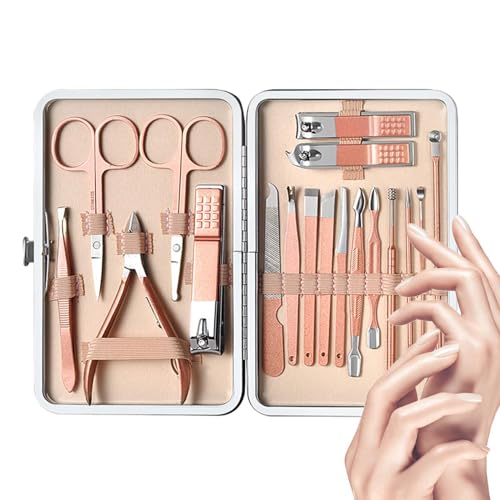 Maniküre-Set für Damen, Nagelpflege-Set - Set mit 18 Reise-Maniküre-Sets,Edelstahl tragbare dicke Nagelschere Toilettenartikel mit luxuriösem Reiseetui für Männer Frauen Eltern von higyee