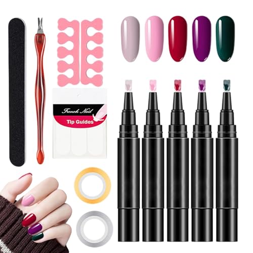 Nagel Gelstift Set – 5 Stück Nagellack Gelstifte | 3 In 1 Schnell Trocknendes Nagellackstift Set | Nagellackstifte Gel Nagellackstifte Nagelgel Nagellack Set Für Frauen Und Mädchen (H) von higyee