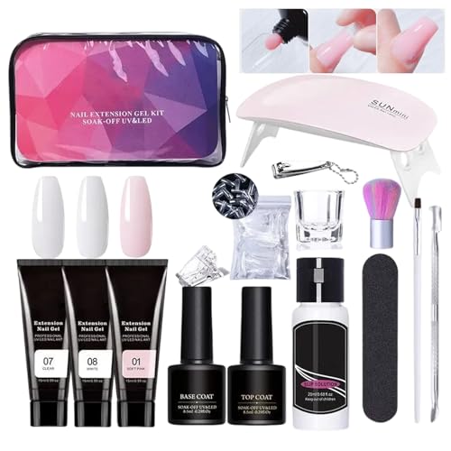 Poly -Nagel -Gel -Kit, Builder -Nagel -Gel -Kit | 3 Farben Poly -Nagelgel mit Basisbeschichtungs -Deckmantel - Professionelle Maniküreversorgung für Frauen und Mädchen von higyee