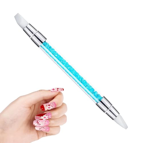 Silikon Nagellackpinsel - Professionelle Doppel Maniküre Pinsel | Silikon Strass Nagellack Schnitzstift | 3D Muster Zeichnung Maniküre Werkzeug Für Frauen Mädchen Salon (Hellblau) von higyee