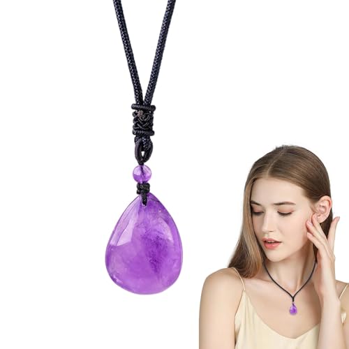 higyee Amethyst-Halskette, Amethyst-Halskette für Frauen,Lila Amethyst Kristall Anhänger - Polierter zierlicher Tropfenanhänger, Halskette aus echtem Kristall, Amethyststein für Bräute von higyee