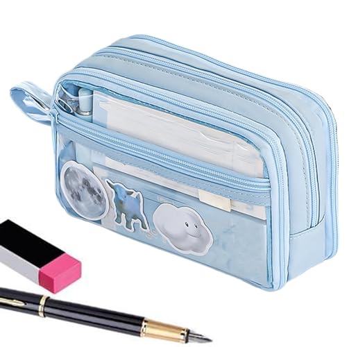 higyee Durchsichtiges Federmäppchen – Transparentes Federmäppchen Mit Reißverschluss | Transparentes Federmäppchen Für Schreibwaren, Großes Fassungsvermögen, Transparente Make Up Tasche (blau) von higyee