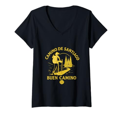 Damen Camino de Santiago Desing – Pilgern mit Herz & Symbol T-Shirt mit V-Ausschnitt Damen Camino de Santiago Desing – Pilgern mit Herz & Symbol T-Shirt mit V-Ausschnitt von hiking-and-camino-art