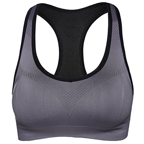 hikong Damen Sport BH Bra Bügelloser Starker Halt Push up Ohne Bügel Bustier Stretch Top Für Yoga Fitness-Training Sports 5 Farben, Grau, M/ EU34 (70A/70B/70C/70D/75A) von hikong