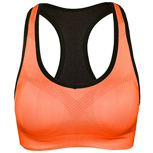 hikong Damen Sport BH Bra Bügelloser Starker Halt Push up Ohne Bügel Bustier Stretch Top Für Yoga Fitness-Training Sports 5 Farben, L/ EU36 (75B/75C/75D/80A/80B), Orange von hikong