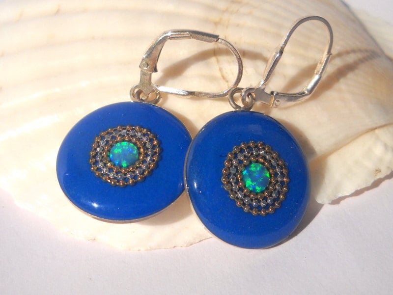 Boho Ohrringe, Blaue Opal Einzigartige Ohrringe Für Frauen, Sterling Silber von hilawelner