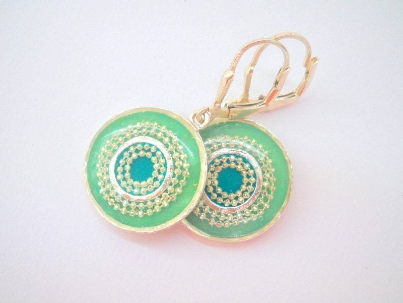 Boho Ohrringe, Sterling Silber Grüne Blaue Mint Einzigartige Baumschmangle Ohrring, Runde Baumeln Ohrring von hilawelner