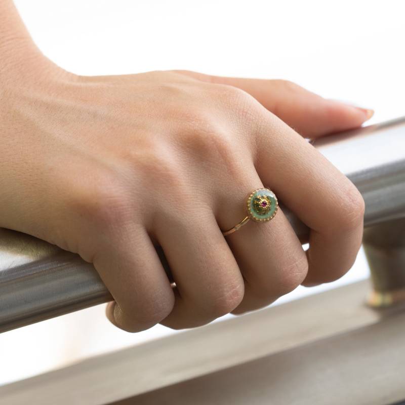 Boho Ring, Einzigartiger Gold Resin Blumen Moderner Blume Unikat Ring Für Frauen, Mint Grün von hilawelner