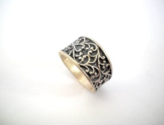 Boho Ring, Statement Unikat Silber Breiter Band Herren Schwarz Oxidierter Ring Für Frauen von hilawelner