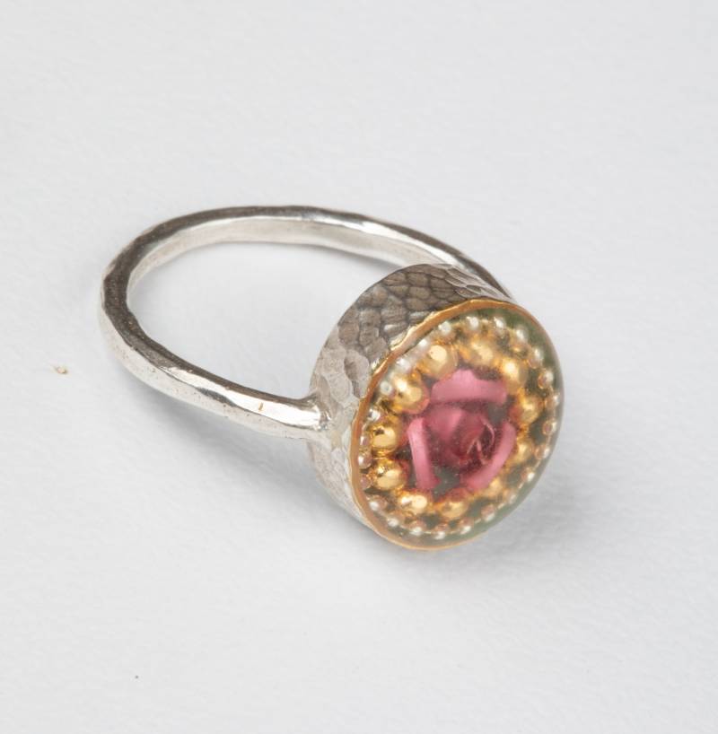 Boho Ring, Unikat Silber Resin Blumen Moderner Sterling Gehämmerter Ring Für Frauen, Mint von hilawelner