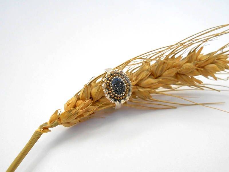 Boho Ring, Unikat Silber Resin Moderner Ovaler Grauer Ring Für Frauen, Gepunkteter Sterling Filigran von hilawelner