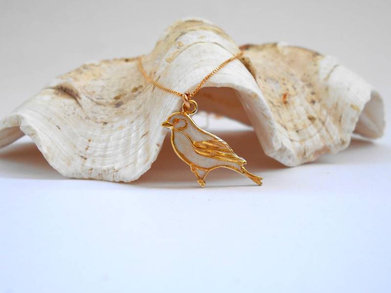 Gold Vogel Halskette, Filled Einzigartiger Anhänger Nacklace, Charm, Halskette Für Frau, Gold&weiß von hilawelner