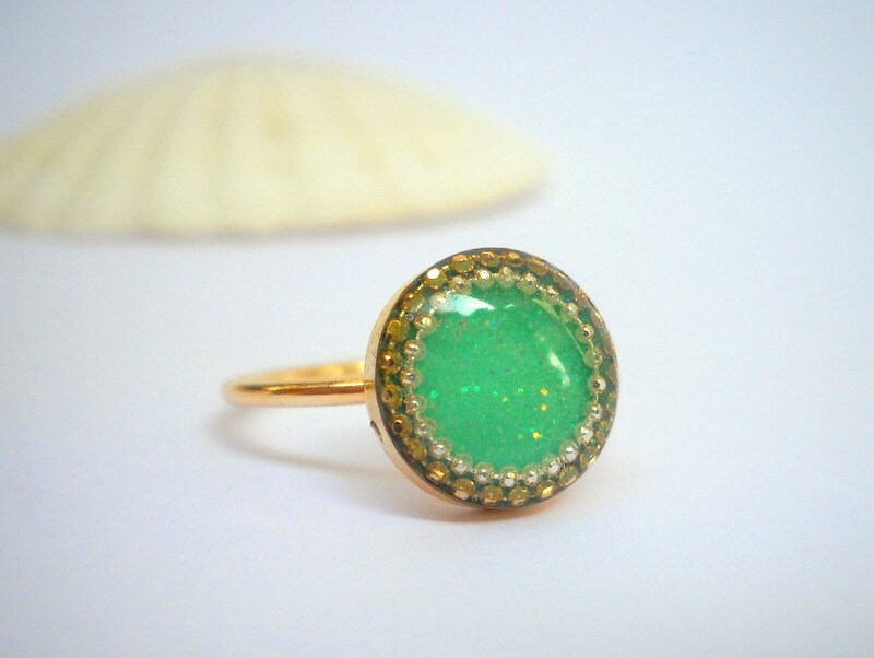Ring Für Frauen, Mint Ring, Grüner Boho Gold Filled Unikat Grün Rund Ring Für Frauen, Mint Ring, Grüner Boho Gold Filled Unikat Grün Rund von hilawelner