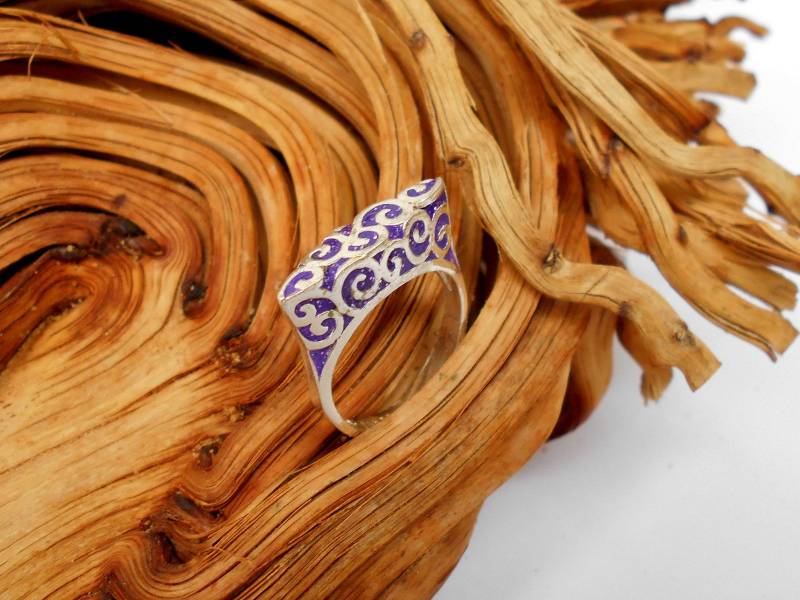 Silber Statament Ring, Boho Ring Für Frau, Einzigartige Lila Harz Spiralring, Chunky von hilawelner