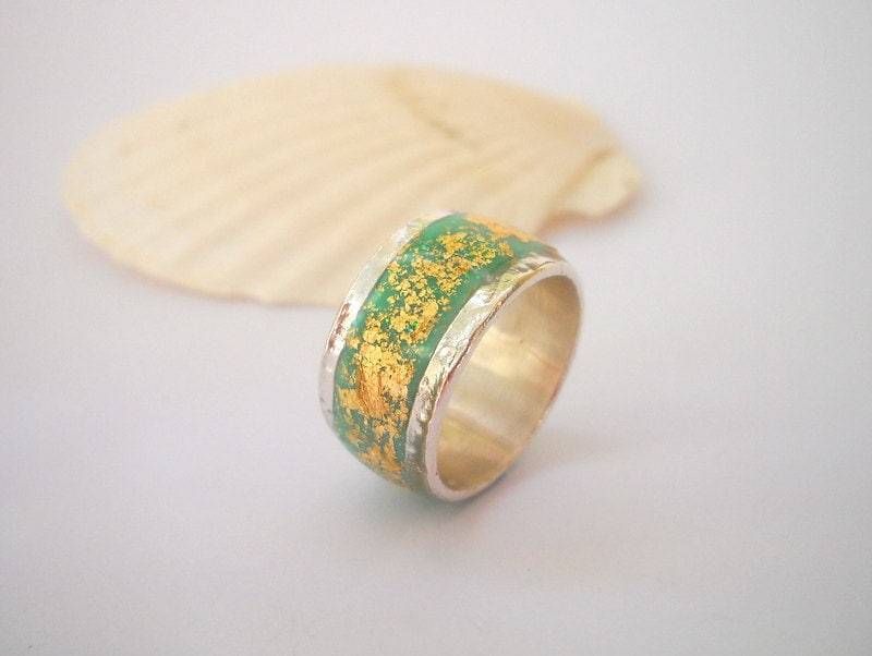 Silber Statement Ring, Boho Harz Einzigartige Breiten Männer Ehering, Schmuck, Mint Frauen von hilawelner