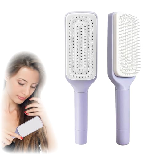 Selbstreinigende Haarbürste für Damen, einziehbare Haarbürste, selbstreinigende Bürste, antistatische Bürste, antistatische Massagebürste, bequemer Griff für unordentliches Haar (lila) von hinbkenla