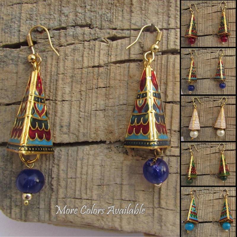 Dreieck Ohrringe - Antik/Ethnisch Ausgefallene Mit Meenakari-Arbeitsschmuck Für Frauen Und Mädchen von hindustancrafts