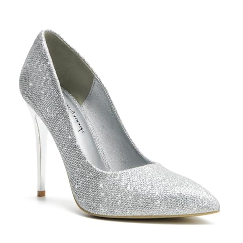 hingswink Schwarze Absätze für Damen, schwarze Stiletto-Absätze, schwarze Pumps für Damen, schwarze Pumps Schuhe Damen, schwarze Absätze geschlossene Zehenabsätze für Damen, silber, 37 EU von hingswink