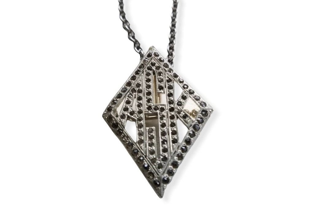 Art Deco Markasit Monogramm Halskette Vintage Silber Pin Anhänger von hipV