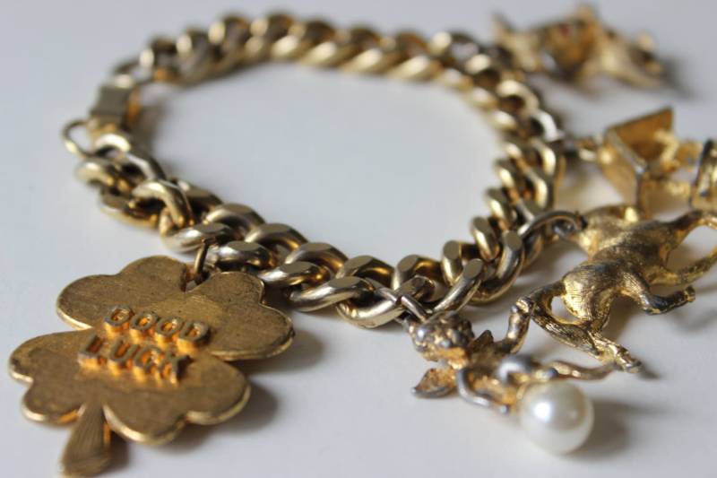 Vintage Charm Armband Viel Glück Vier Blatt Klee Pferd Wünschen Gut Und Maus Cupid Lucky Cherub Gold von hiphuggie