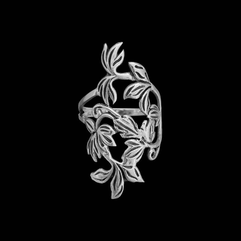 925 Sterling Silber Ring Mit Detaillierten Blumen von hippiesilver