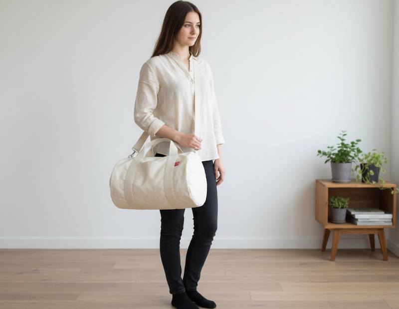 Bio-Seesack Rohbaumwolle Für Frauen Und Männer Natürliche Eco Waschbar Canvas Gym Fitness Travel Weekender Strand College Barrel Tragetasche von hippirhino